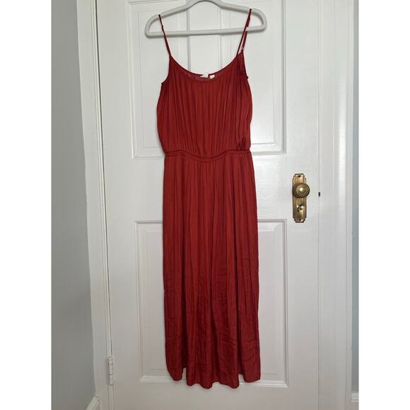 Gap Women's S Red Midi Maxi Dress Pleated Cami Sundress Side Slit Cinch Waist - Picture 1 of 16
